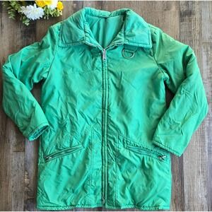 Vintage‎ 70s Green Nylon Puffer Jacket Zip Up Pockets Retro Ski Coat Size XS
